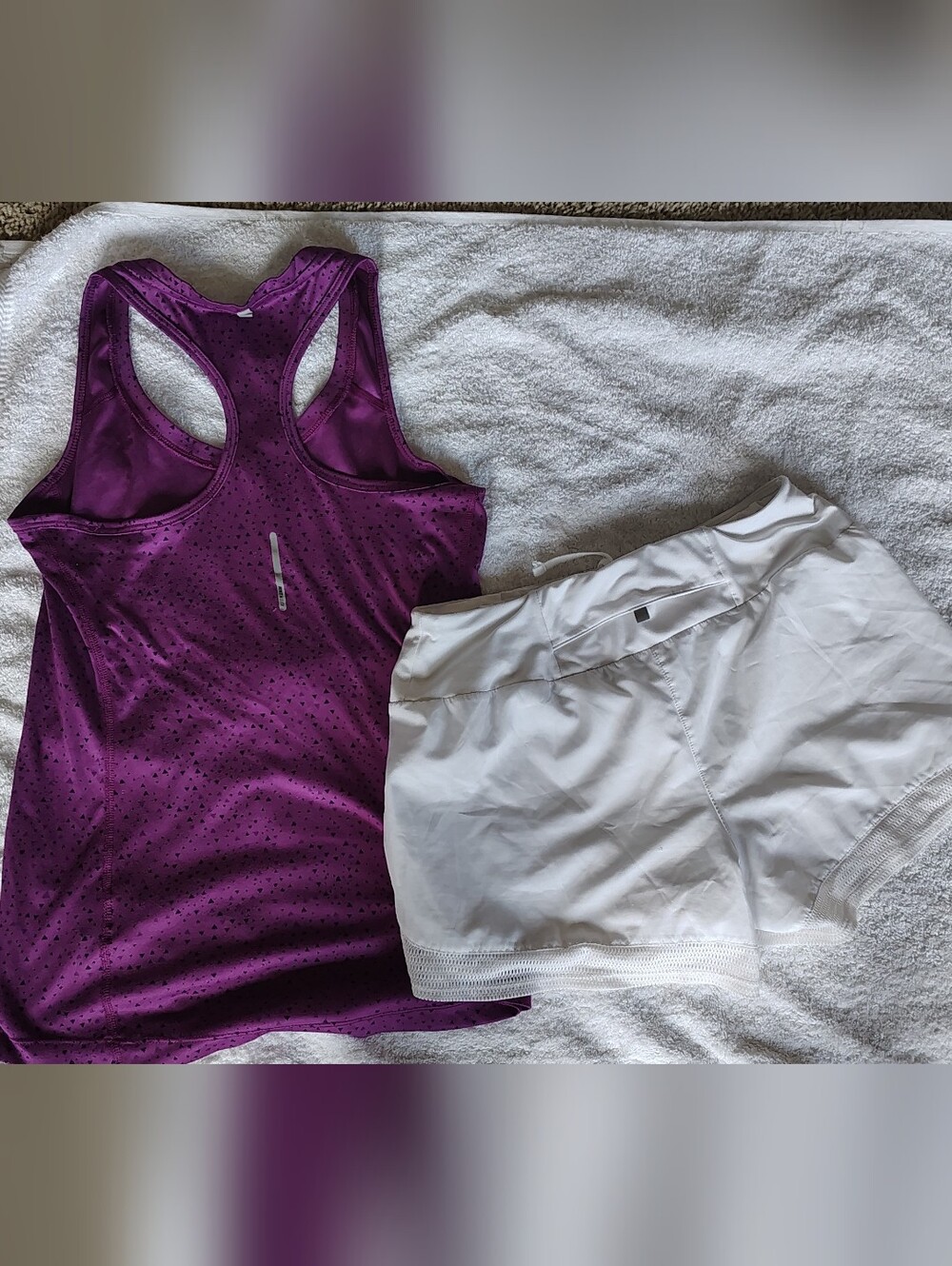 NIKE BUNDLE  Purple Racerback Athletic Tank with White Workout Shorts Sz S